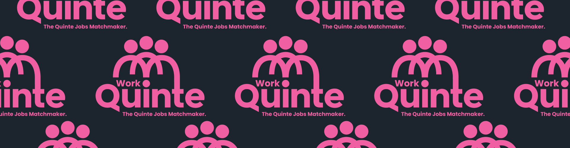 Black background with pink Work in Quinte logo and The Quinte Jobs Matchmaker tagline.