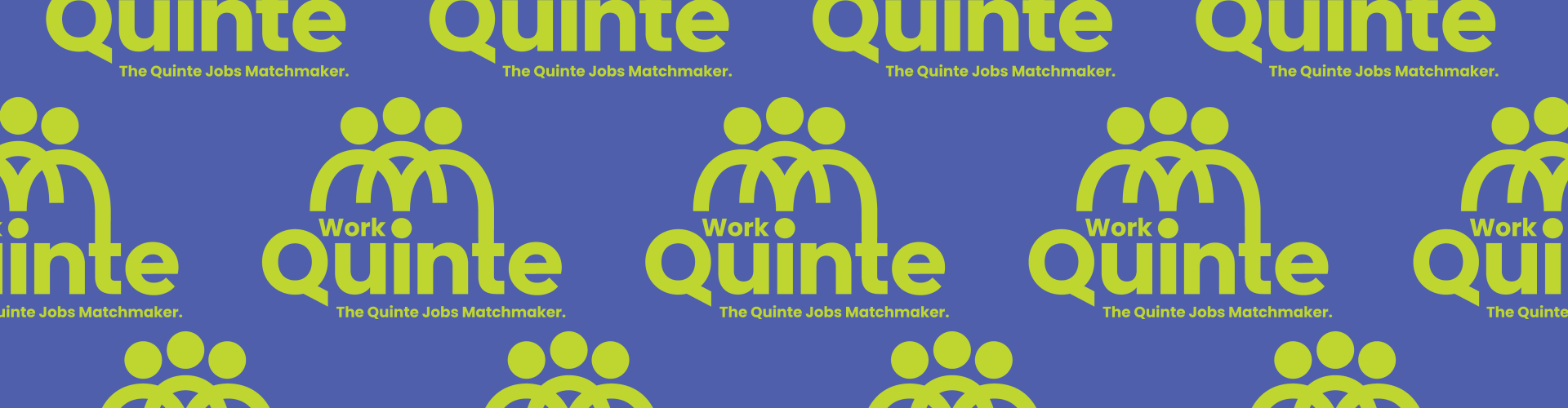 Blue background with lime green Work in Quinte logo and The Quinte Jobs Matchmaker tagline.