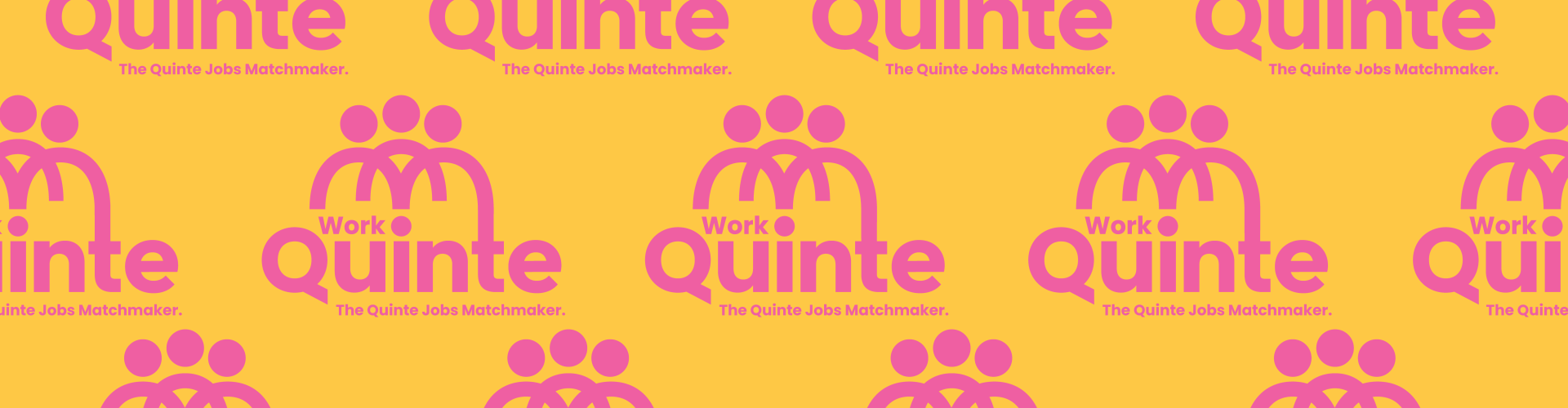 Orange background with pink Work in Quinte logo and The Quinte Jobs Matchmaker tagline.