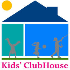 Logo showing a blue house with a yellow sun, silhouettes of children playing inside, and the text "Kids' ClubHouse" in pink below.