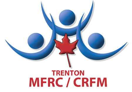 Logo featuring three blue stylized figures with raised arms surrounding a red maple leaf, with the text "Trenton MFRC / CRFM" below.