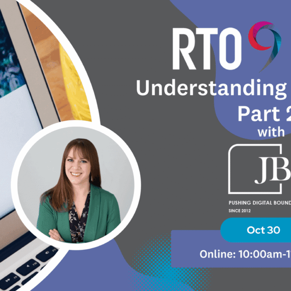 Promotional graphic for "Understanding Meta Ads: Part 2" online event by Regional Tourism Organization with JBC, scheduled Oct 30, 10:00-11:00am. Features the event title and a photo of a woman with her laptop, highlighting Understanding Meta Ads.